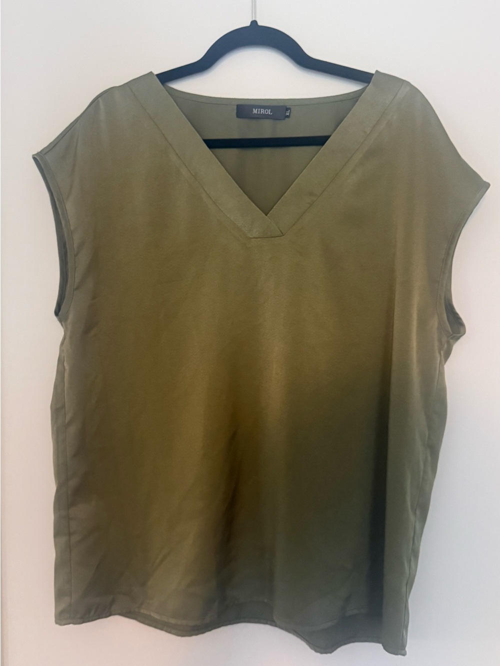 Mirol Olive V-Neck Cap Sleeve Blouse